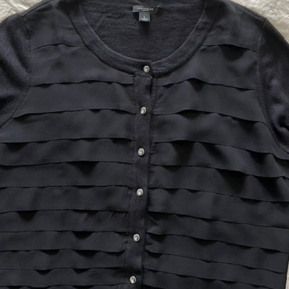 Ann Taylor Classic Black Cardigan with Rhinestone Buttons - Picture 1 of 7